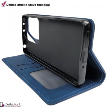 Dirbtinės odos dėklas su skyreliais - mėlynas (Xiaomi Redmi Note 13 5G)